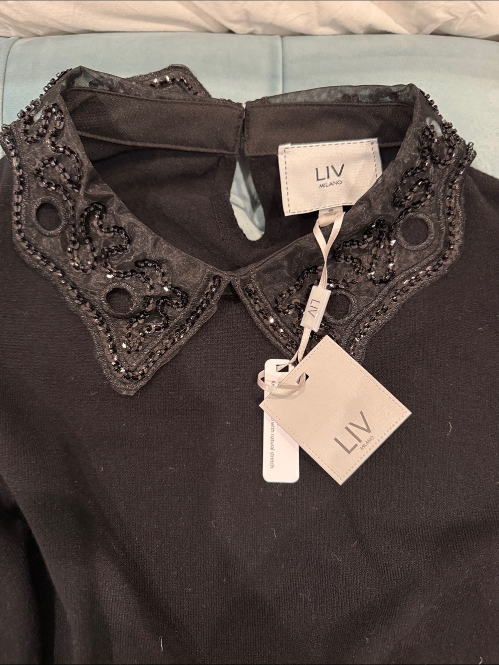 Milano Black Sweater with Embellished Peter Pan Collar - Picture 4 of 4